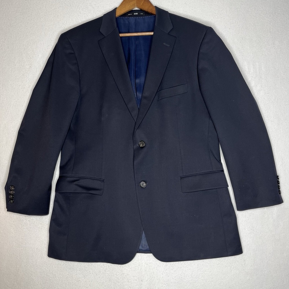 Hugo Boss Blazer Mens 44 R Navy Blue Super 110 Wool Jacket Business Casual